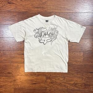 Vintage Fox Racing Tribal Logo Cream Y2K Graphic T-Shirt Size Kids XL